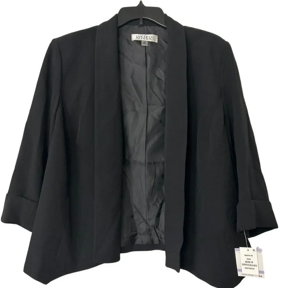 KASPER NWT Open Front Fly Away 3/4 Sleeve Black Suit Jacket Size 18